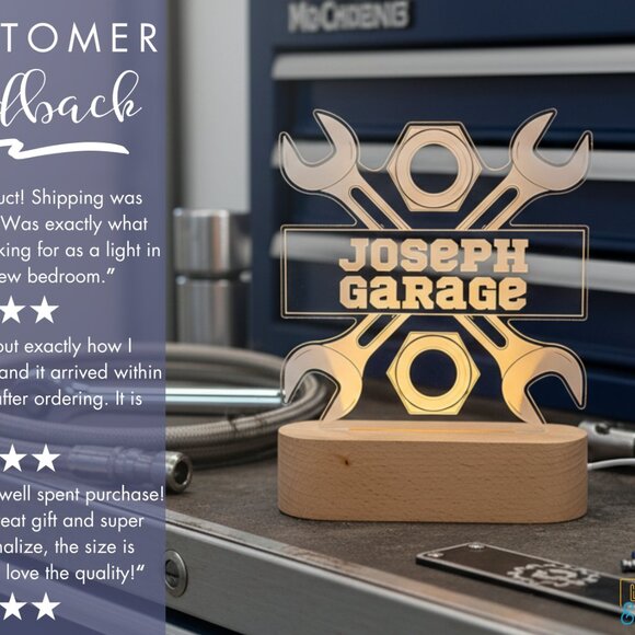 Personalized Garage Night Light – Custom LED Lamp for Mechanics - Picture 7 of 8